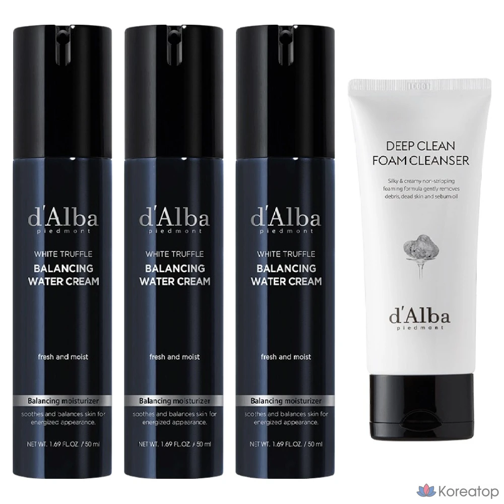 Набор D'alba All-in-One Men's Balancing Water Cream 50 мл (3 шт.) + пенка для умывания с низким уровнем раздражения 80 мл (1 комплект)