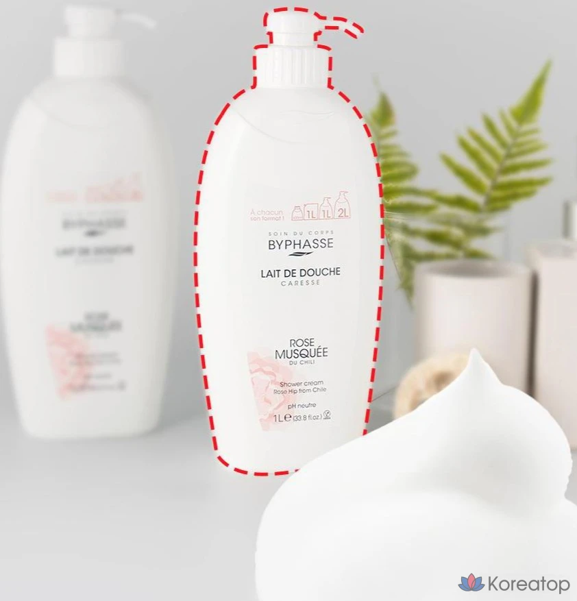 Гель для душа Byphasse с высоким содержанием влаги и экстрактом шиповника, 1 л, 1 шт.