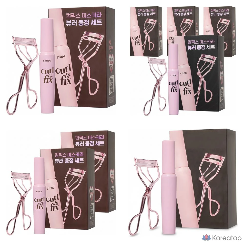 Набор туши для ресниц Etude Curl Fix 8 г + щипцы для завивки ресниц, серо-коричневый, 1 шт.