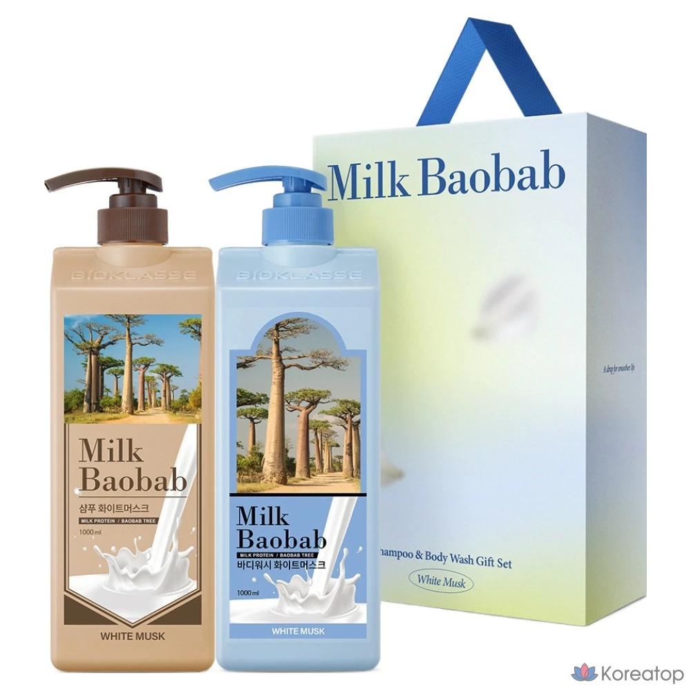 Набор «Молоко Баобаб: шампунь и гель для душа» (Белый мускус), 1 комплект.