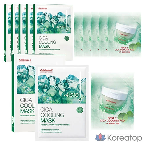 Охлаждающая маска Cellfusion C Cica (5 шт.) + охлаждающая подушечка Cica (10 шт.), 6 комплектов.