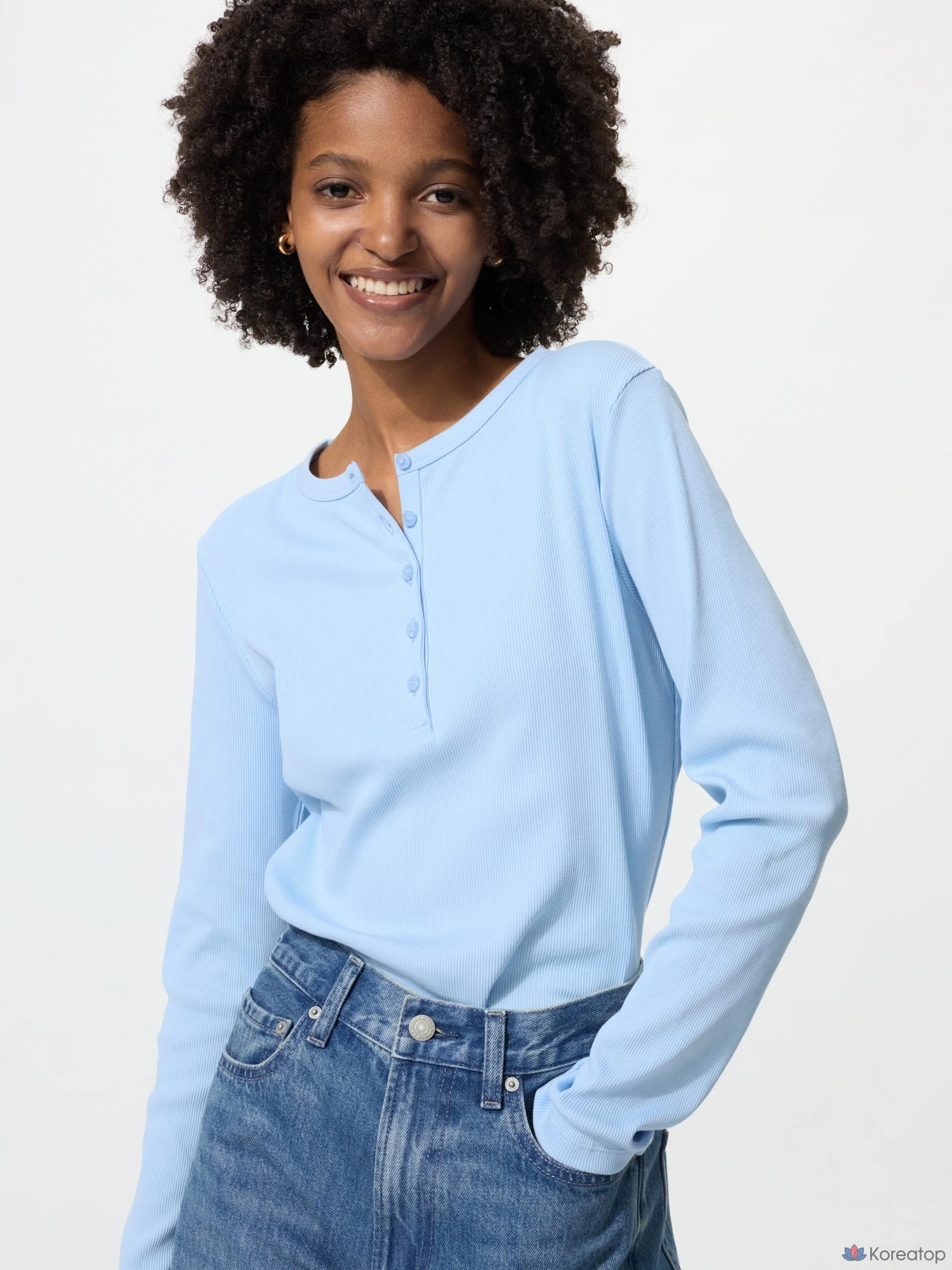 Футболка с длинным рукавом Uniqlo Rib Henley Neck T