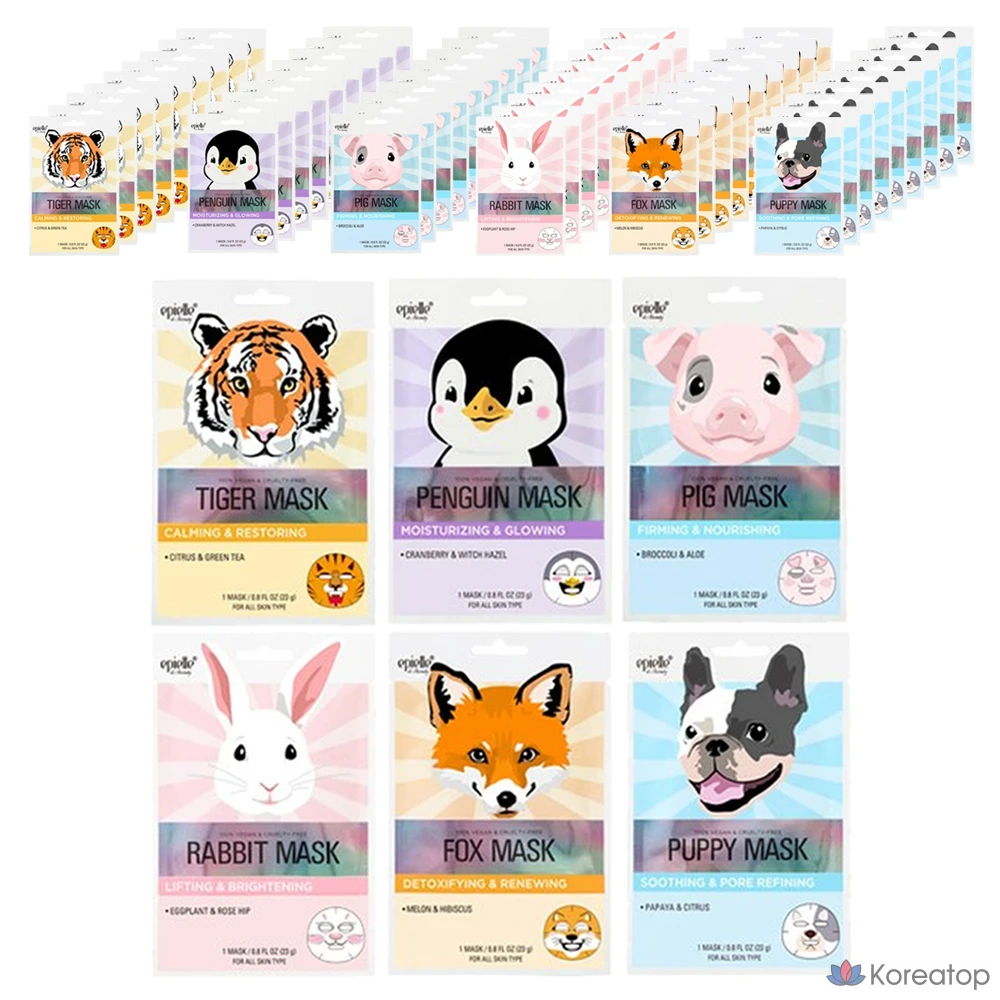 Набор масок Epielle с изображениями животных, 6 штук, 10 комплектов.