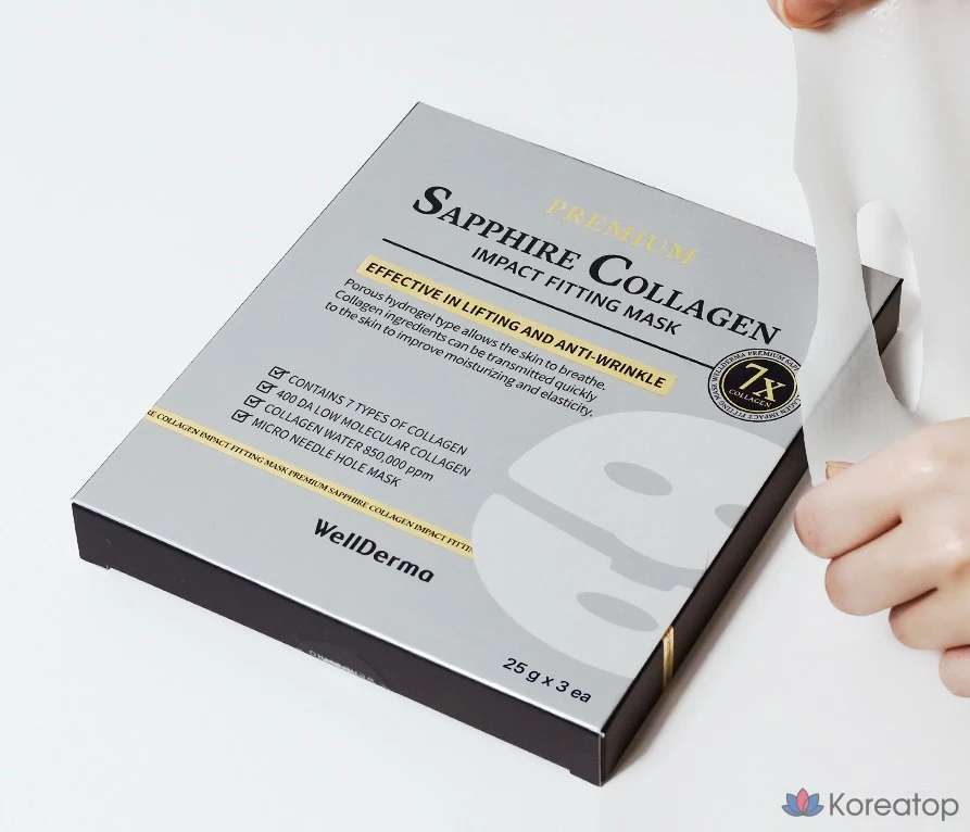 Маска для лица WellDerma Premium Sapphire Collagen Impact Fitting Mask 25 г, 3 шт., 1 шт., фото 3