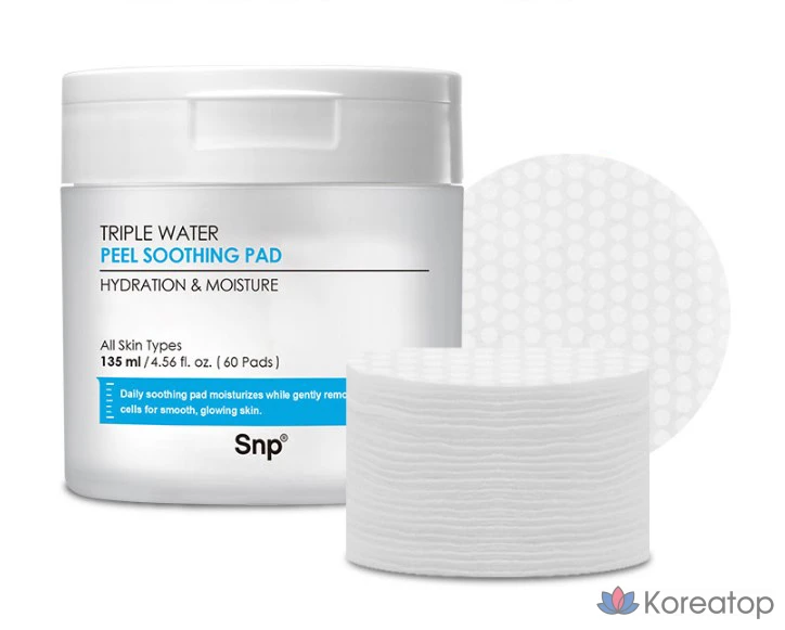 Успокаивающие подушечки для пилинга SNP Triple Water Peel, 135 мл, 60 листов, 1 шт.