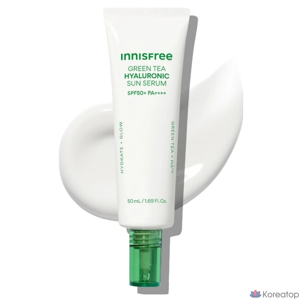 Увлажняющая солнцезащитная сыворотка Innisfree с зеленым чаем и гиалуроновой кислотой, SPF50+ PA++++, 50 мл, 1 шт.