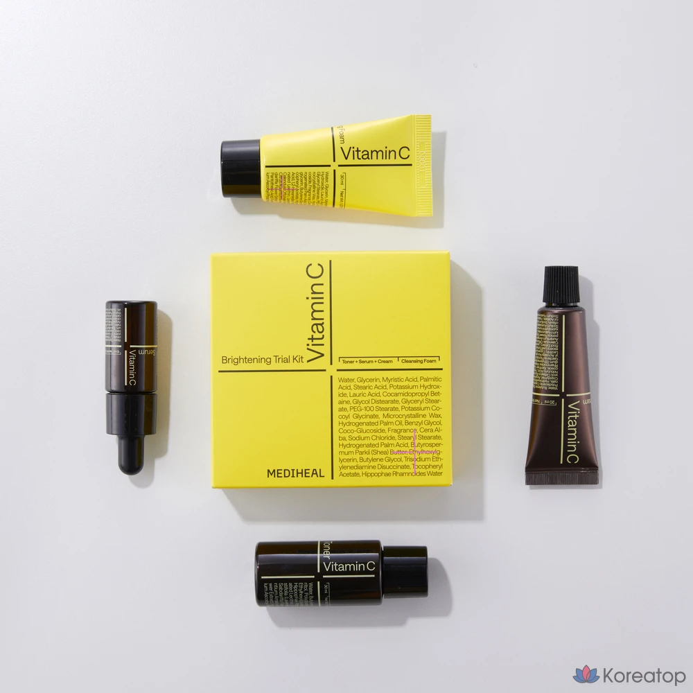 Набор для осветления кожи Mediheal Vita Brightening Trial Kit: очищающая пенка 30 мл + тоник 30 мл + сыворотка 10 мл + крем 20 мл (1 комплект).