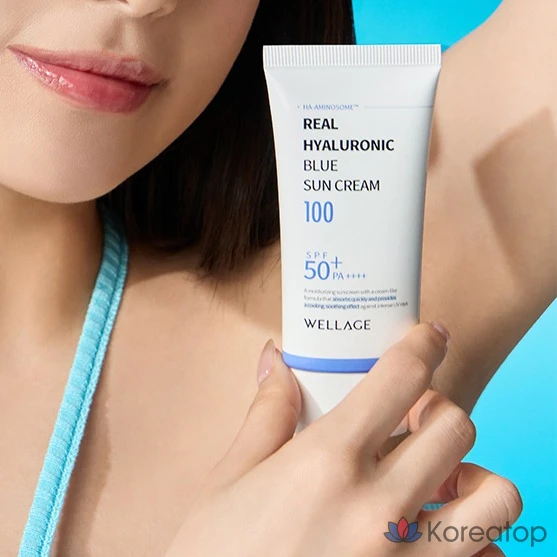 Солнцезащитный крем WELLAGE Real Hyaluronic Blue Sunscreen SPF50+ PA++++, 50 мл, 1 шт.