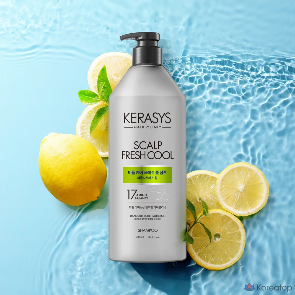 Шампунь KeraSys для ухода за кожей головы от перхоти, освежающий, охлаждающий, с протеином, аромат лимона и цитрусовых, 980 мл, 1 шт., фото 2