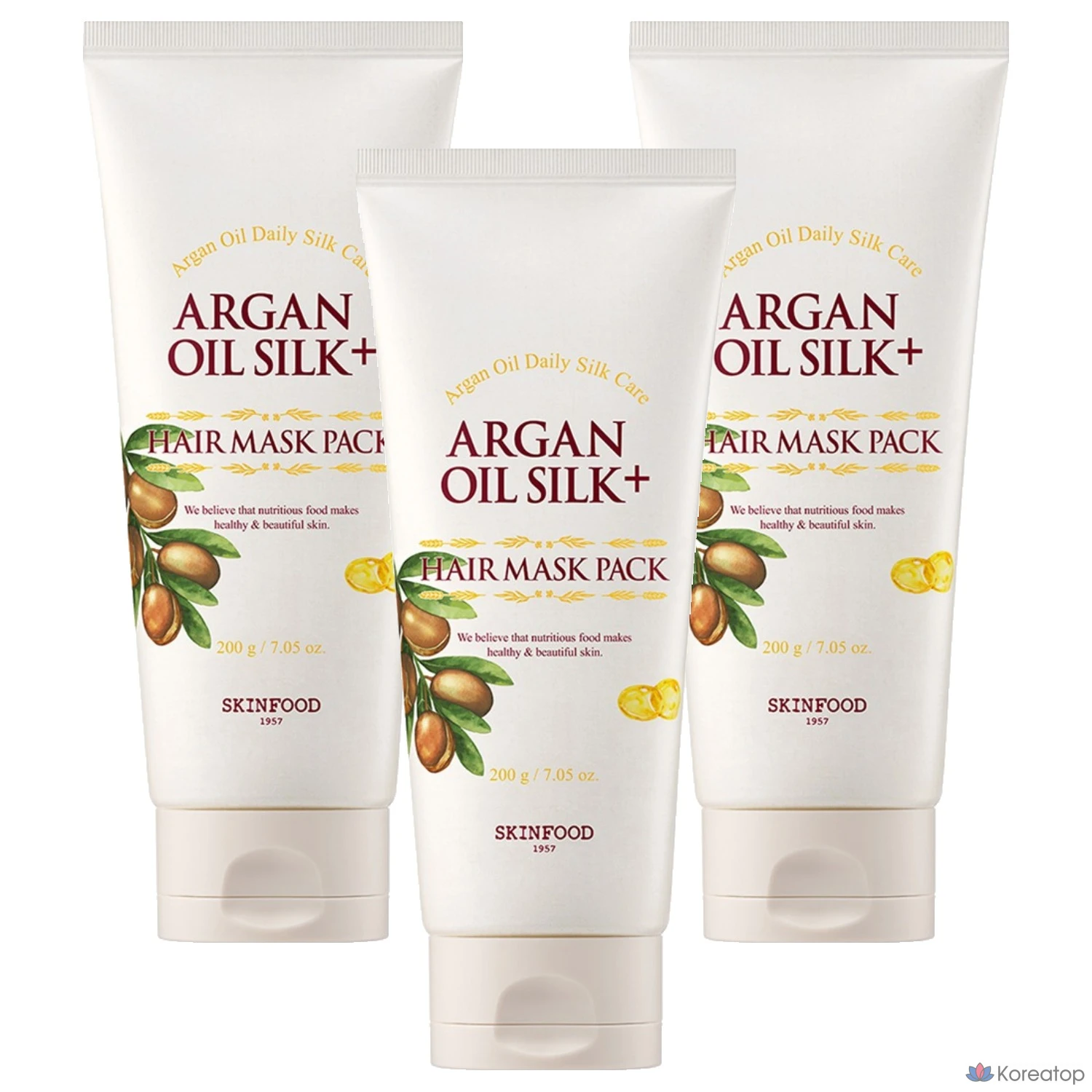 Набор из 3 масок для волос Skinfood Argan Oil Silk Plus с аргановым маслом, 200 г.
