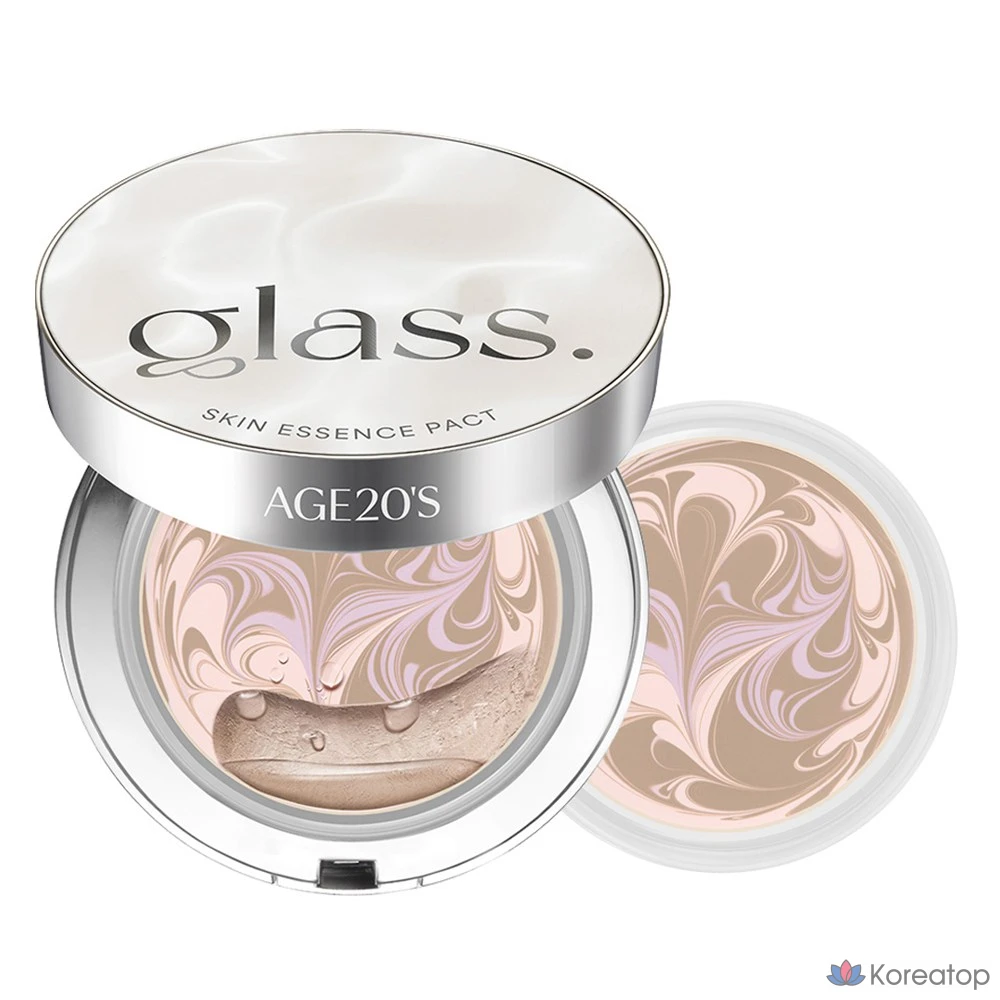 Тональный крем Age 20's Glass Skin Essence Pact Glow No. 21, 12.5g, набор сменных блоков, нейтральный цвет слоновой кости, 1 шт.