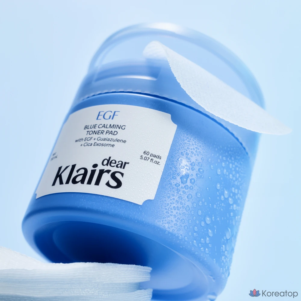 Тонизирующие подушечки Dear, Klairs EGF Blue Soothing Toner Pads, 150 мл, 60 листов, 1 упаковка.