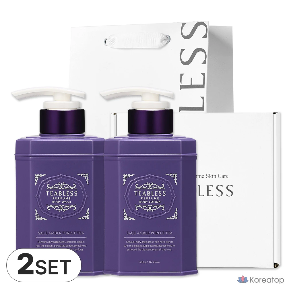 Teabless Sage Amber Purple Tea: лосьон для тела и гель для душа, 2 комплекта.