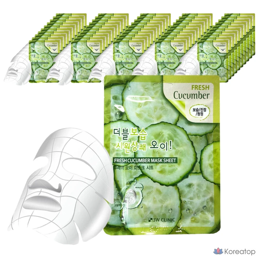 Тканевая маска для лица 3W Clinic Fresh Cucumber Mask, 1 упаковка, 50 листов
