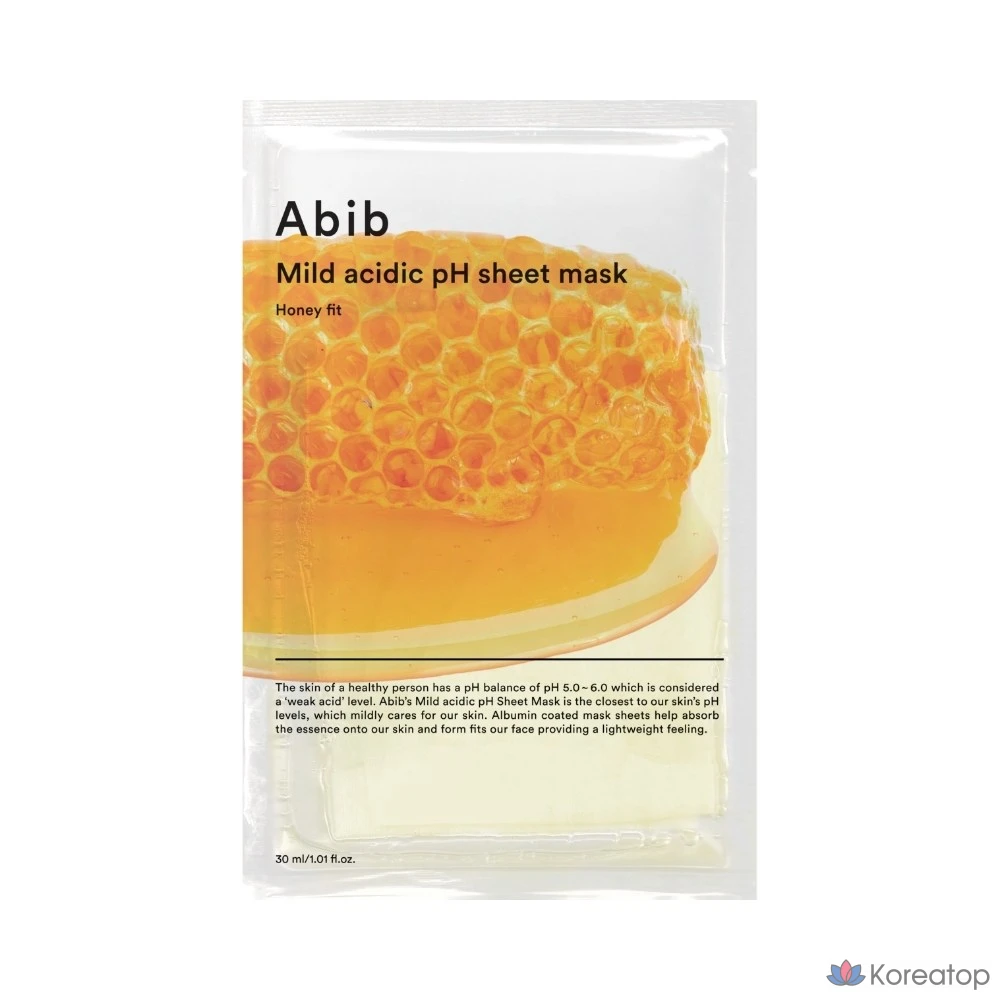 Тканевые маски для лица AbiB с мягким кислым pH, цвет мед, 10 штук