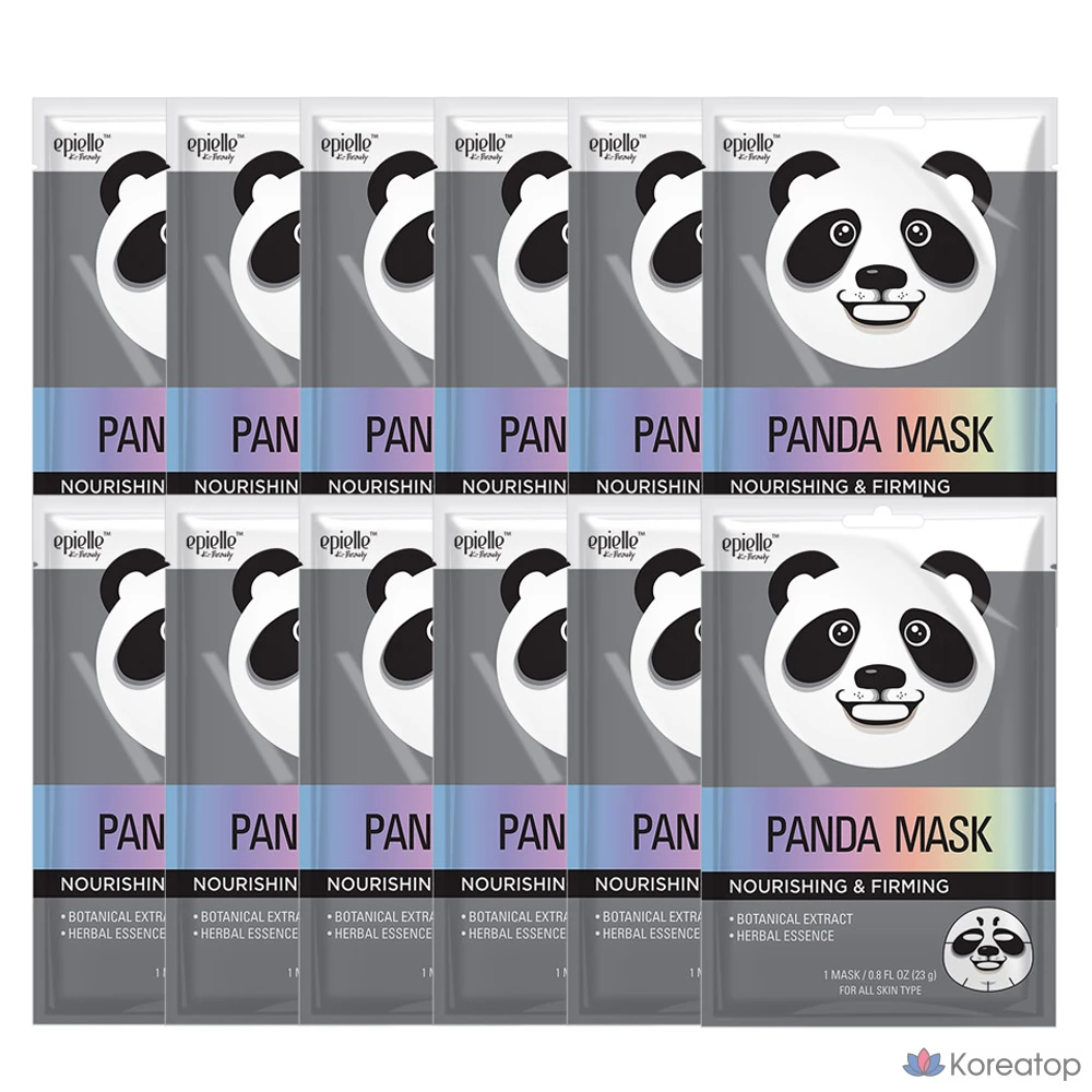 Набор масок с изображением панды Epielle, 1 упаковка, 12 листов.