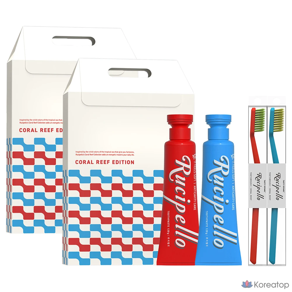 Набор для ухода Rucipello Toothpaste 2 Types + Coral Reef Toothbrush 2 Types Set, 4 шт.