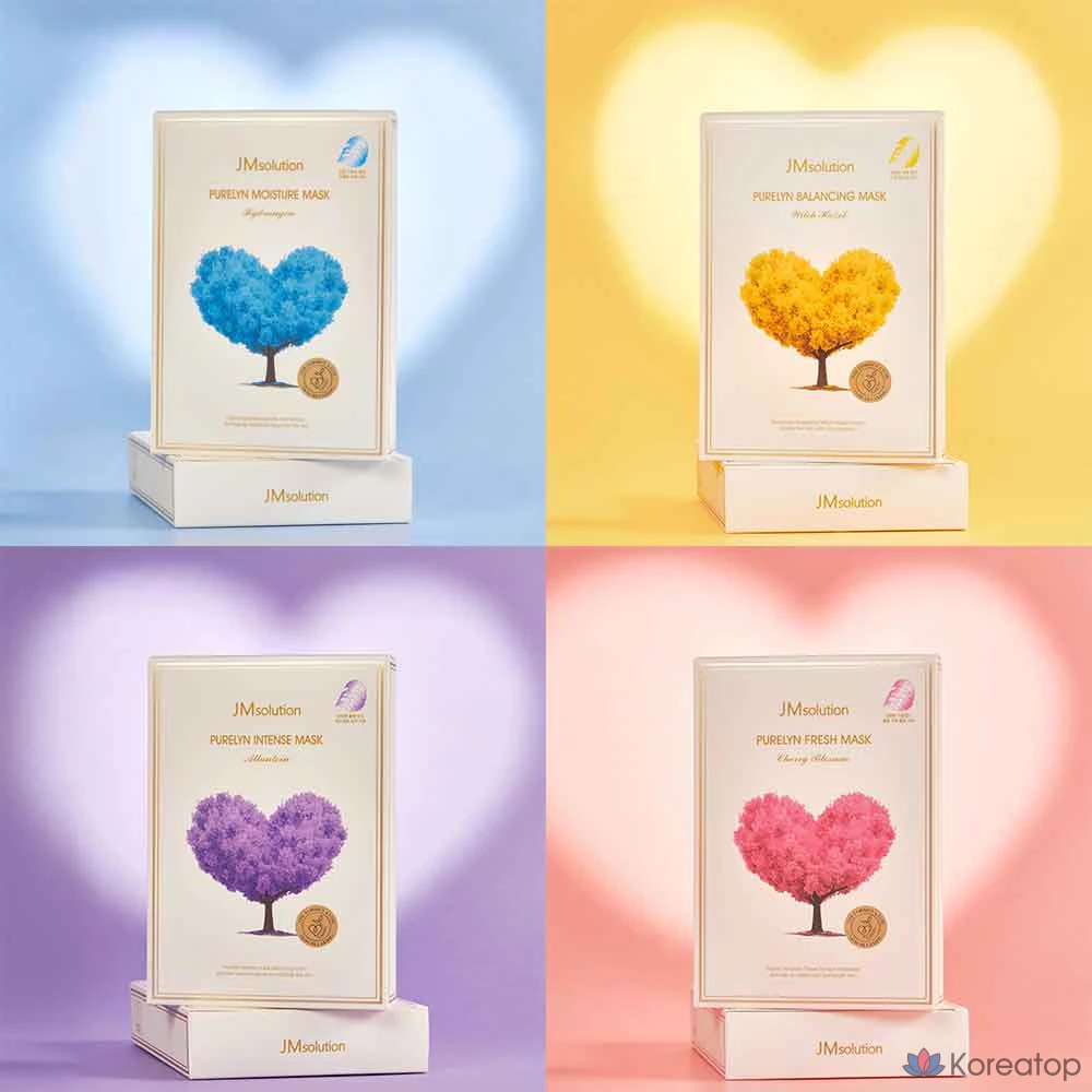 Набор из 4 масок JM Solution Purerin, успокаивающее увлажнение, придание жизненной силы, 5 комплектов (200 листов)