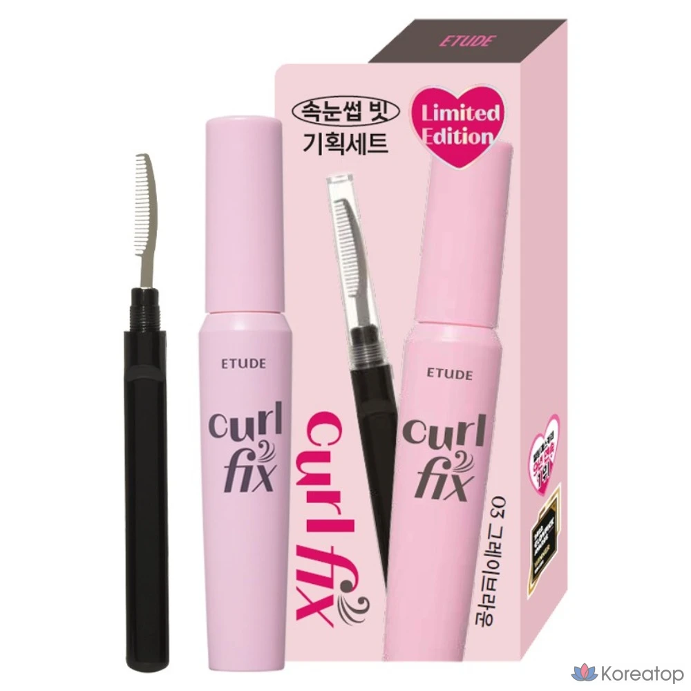 Набор туши для ресниц Etude House Curl Fix Mascara 8 г + расческа для ресниц, оттенок 03 серо-коричневый, 1 шт.