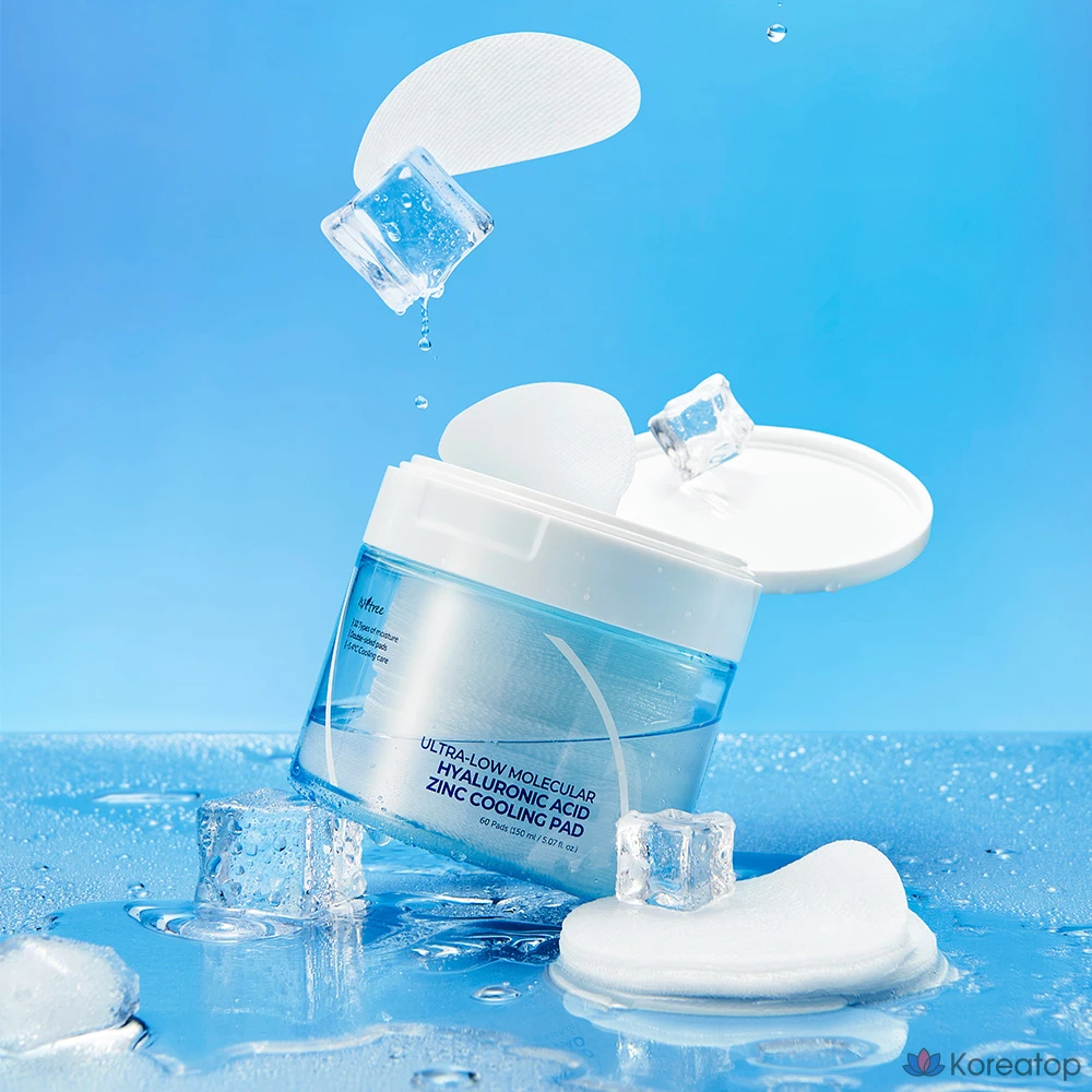 Охлаждающая подушечка Isntree с ультранизкомолекулярной гиалуроновой кислотой и цинком, 150 мл, 60 листов, 1 шт.