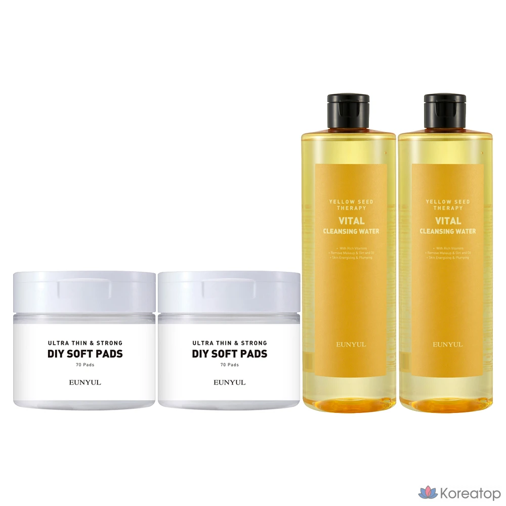 Очищающая вода Eunyul Yellow Seed Therapy Vital 500 мл + подушечки 70 пенсов, набор из 2 комплектов.