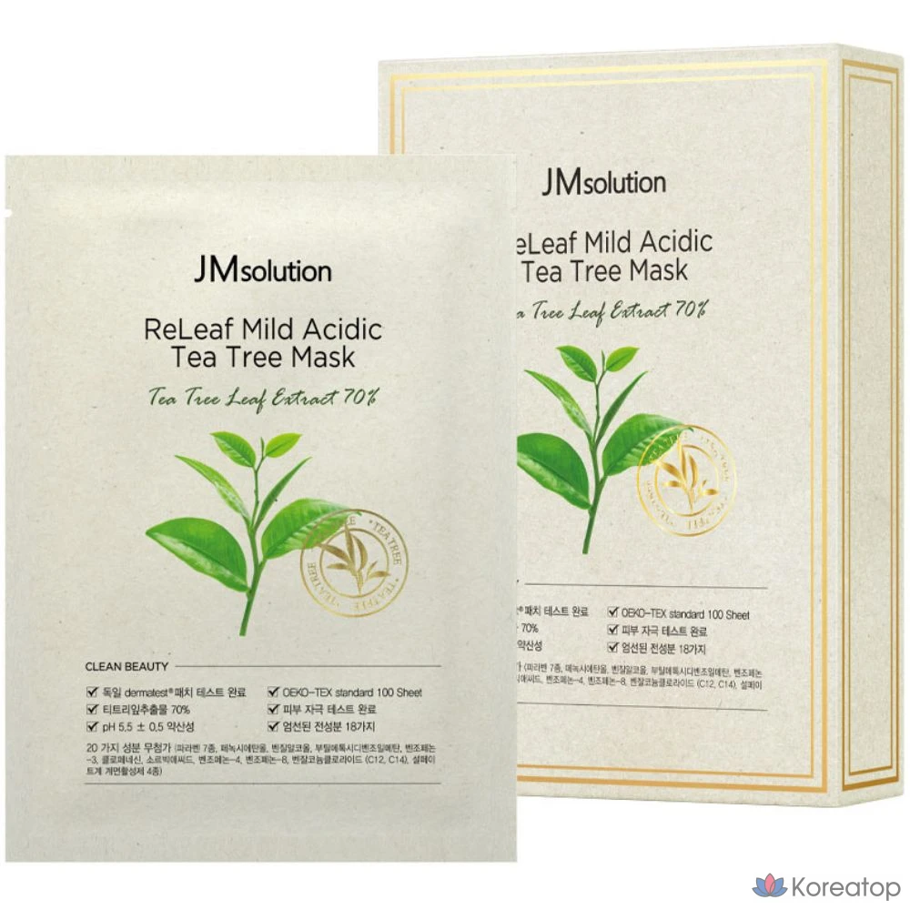 JM Solution Relief Мягкокислотная маска для лица с маслом чайного дерева, 10 листов, 10 штук, 4 упаковки