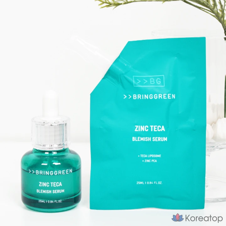 Сыворотка для лица Bring Green Zinc Teca Trouble Serum (Основной продукт: 25 мл + Сменный блок: 25 мл) 3-дневная успокаивающая сыворотка для кожи с 1,2% содержанием цинка, 2 набора, 50 мл