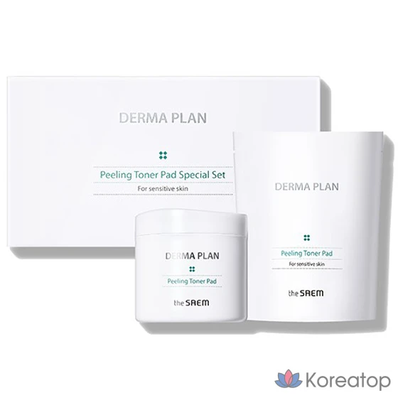 Набор «Тонизирующие подушечки для пилинга The Saem Derma Plan» 70 пенсов + сменный блок 50 пенсов, 1 комплект, 1 шт.