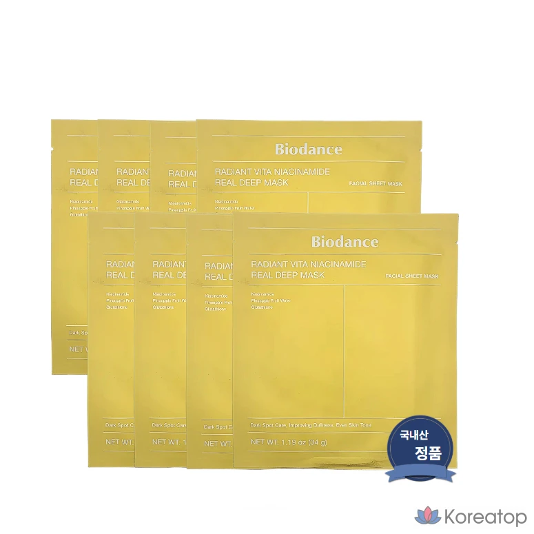 Biodence Radiant Vita Niacinamide Real Deep Mask 4 Sheets Glutathione Low-Irritation Tone-Up Hydrogel, 8 Count, 1 Pack