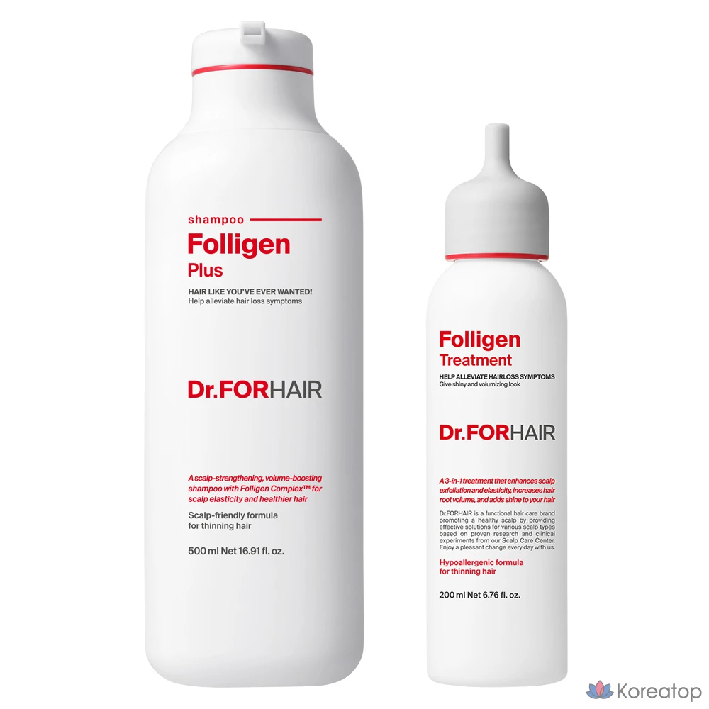 Doctor For Hair Шампунь Foligen Plus для облегчения выпадения волос и придания объема 500 мл + средство для ухода 200 мл, 1 шт.