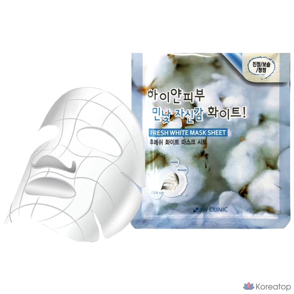 3W Clinic Свежая белая маска для лица, 100 листов, 1 упаковка