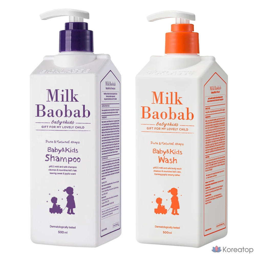 Детский шампунь и гель для мытья Milk Baobab, 500 мл, 1 комплект.