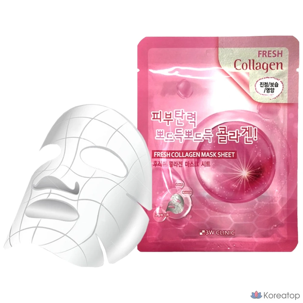 3W Clinic Свежая коллагеновая маска-салфетка, 1 лист, 1 упаковка