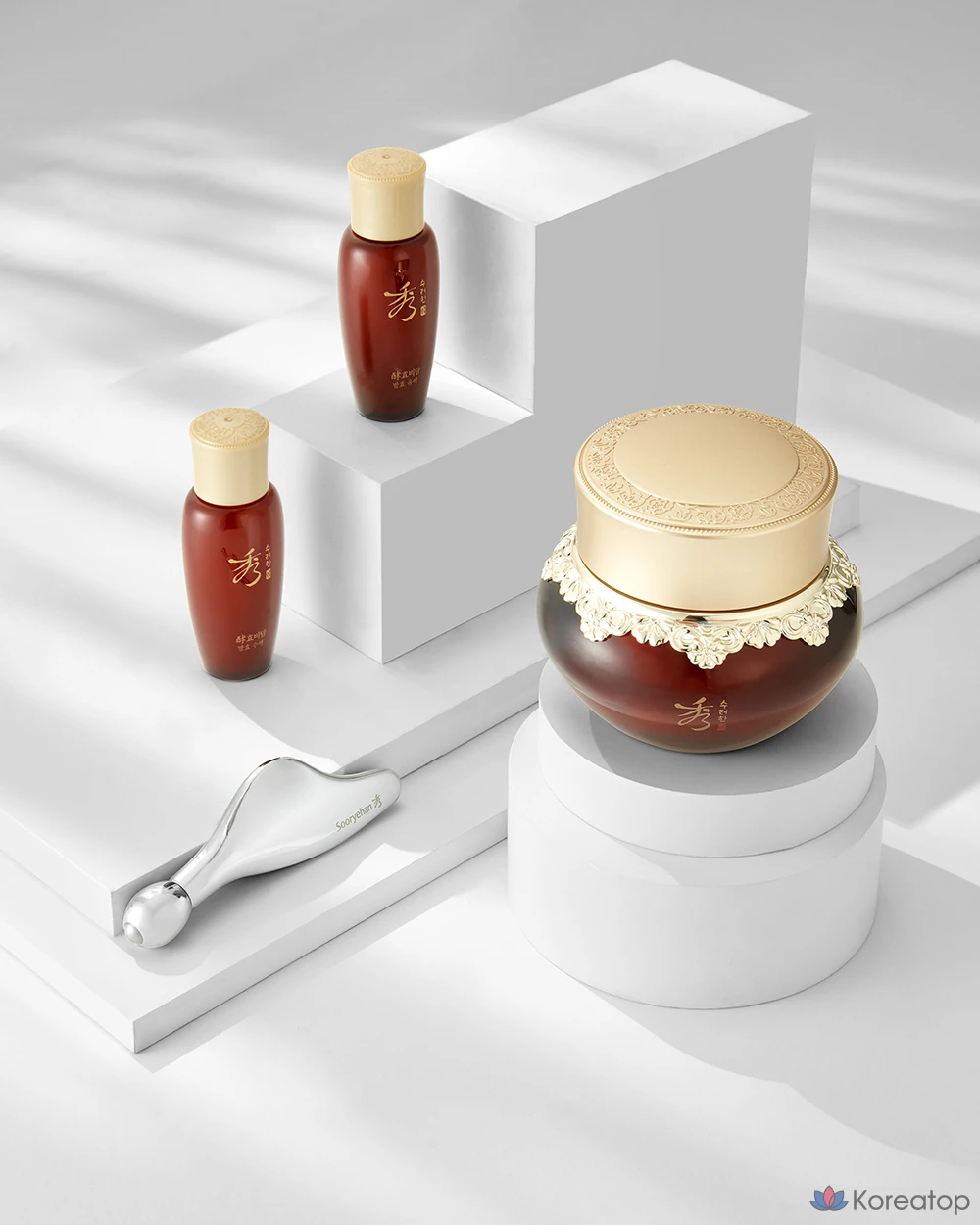 Набор Sooryehan Hyobidam: ферментированный крем для глаз 50 мл + экстракт древесного сока 20 мл + молочко 20 мл + массажер, 1 шт.