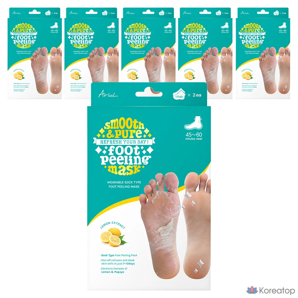 Отшелушивающая маска для ног Ariel Smooth & Pure, 2 упаковки, 6 штук, 68 г