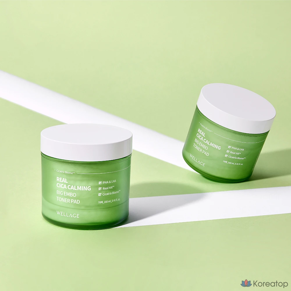 Тонизирующие подушечки WELLAGE Real Cica Calming Big Embo, 160 мл, 70 листов, 1 упаковка.