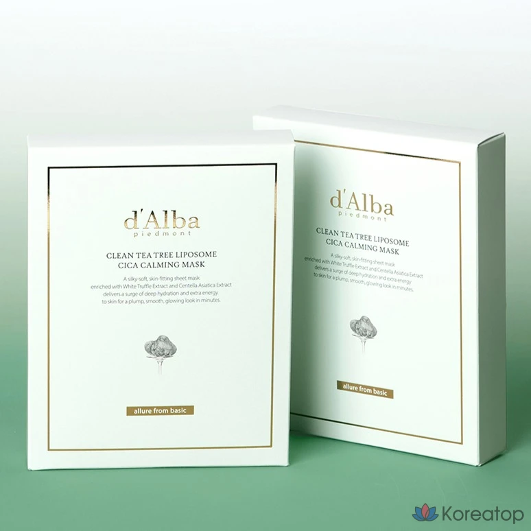 Набор: питательная маска для лица D'alba с белым трюфелем (5 шт.) + успокаивающая маска с липосомами чайного дерева и центеллой азиатской (5 шт.), 1 комплект.