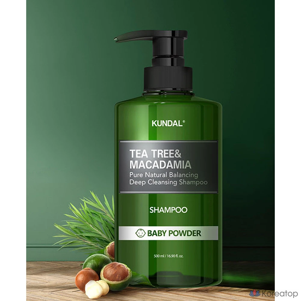 Шампунь для глубокого очищения Kundal с маслом чайного дерева и макадамии, аромат детской присыпки, 500 мл, 1 шт.