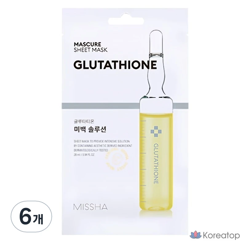 Тканевые маски для лица Missha Mascure Whitening Solution с глутатионом, 6 штук, 1 упаковка.