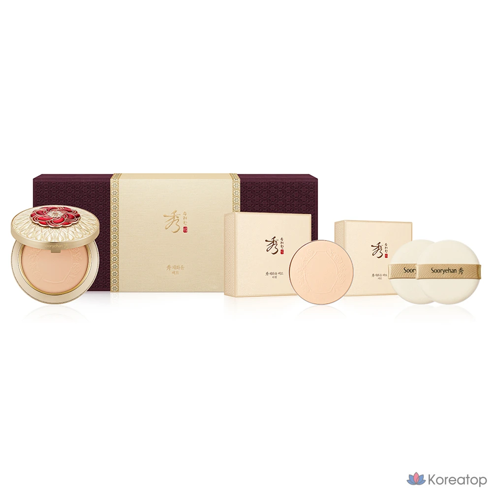 Набор из 2 спонжей Sooryehan Chae Hwa Yoon Pact 20 г + сменный блок 20 г + 2 спонжа, № 21, ярко-абрикосовый, 1 шт.