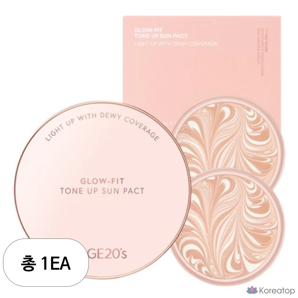 Солнцезащитный крем Age 20's Glow Fit Tone-Up Sun в компактном футляре + сменный блок 2 шт. SPF50+ PA++++, 12,5 г, 1 комплект