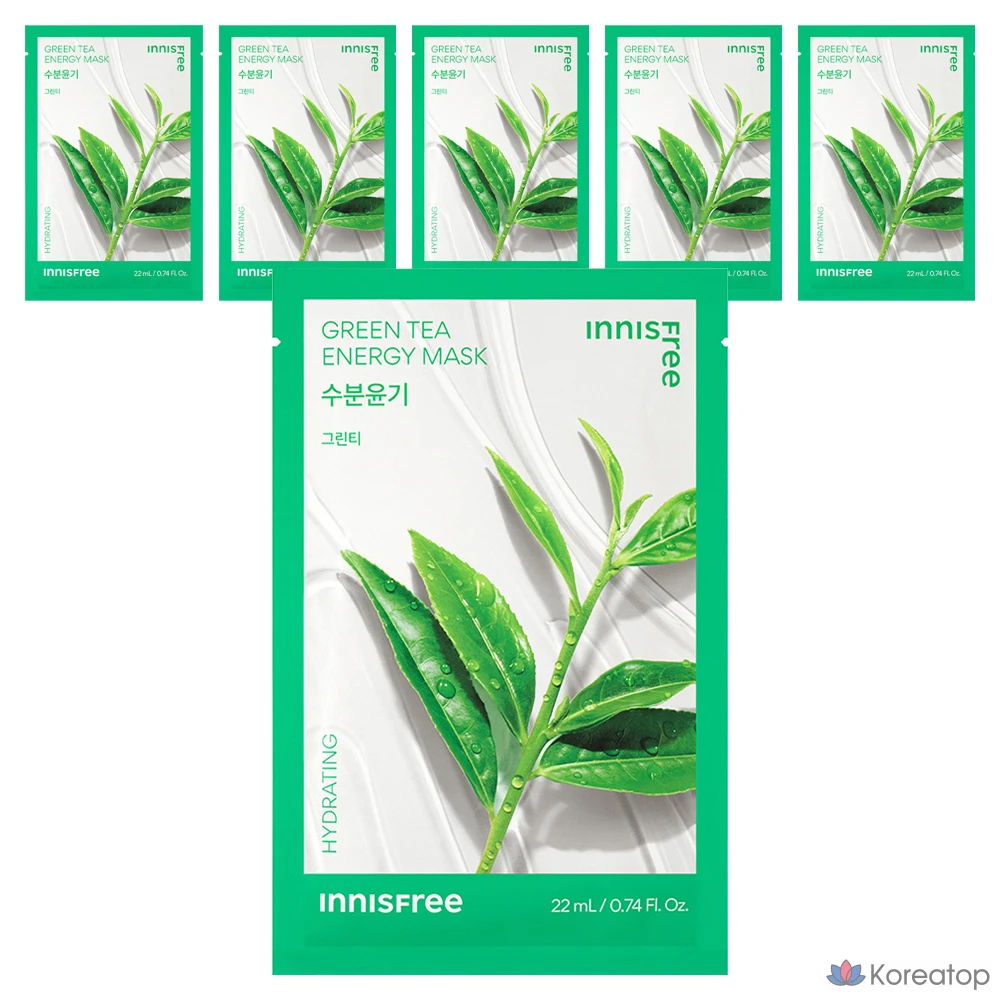 Энергетическая маска с зеленым чаем Innisfree New, 22 мл, 1 штука, 6 штук