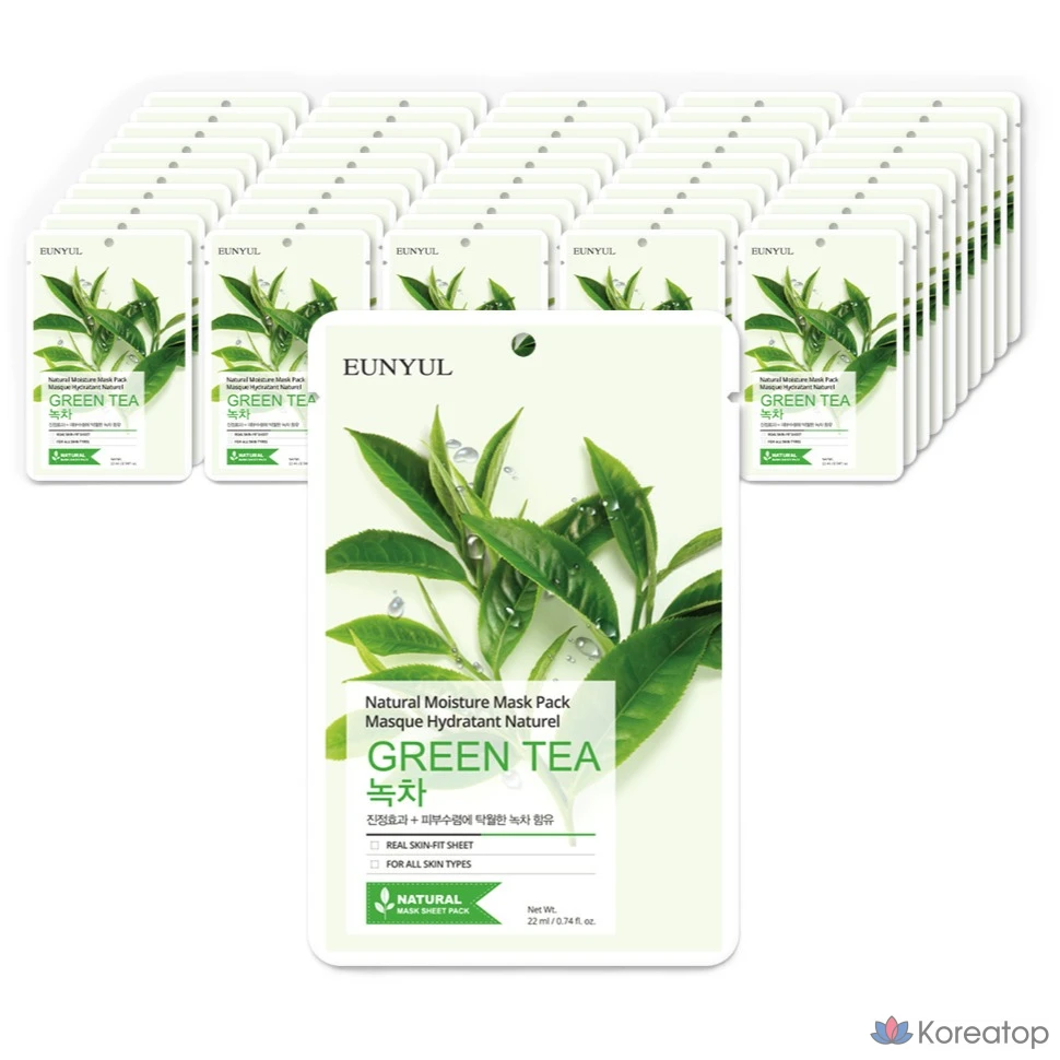Набор натуральных масок для лица Eunyul с зеленым чаем, 1 упаковка, 200 штук.