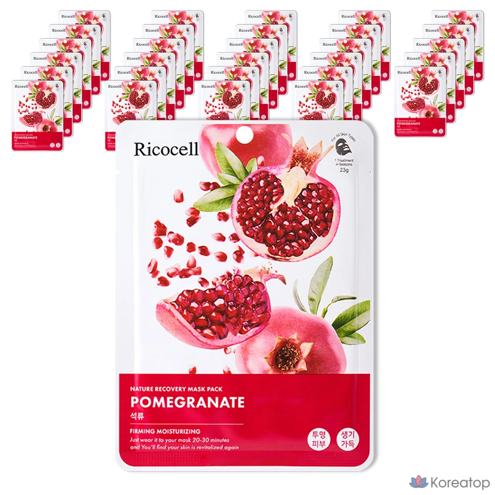 Тканевая маска для лица Ricocell Nature Recovery Mask Pomegranate, 23 г, 90 шт.
