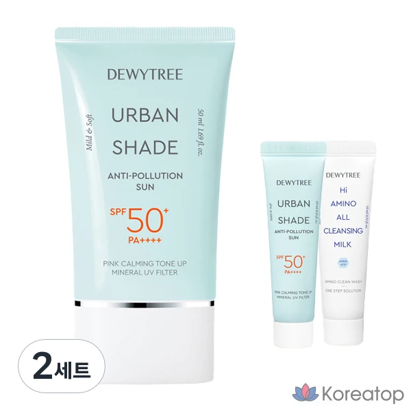 Набор из 2 упаковок солнцезащитного крема Dewytree Urban Shade Anti-Pollution Sunscreen SPF50+ PA++++ 50 мл + 10 мл + Hi-Amino Milk 10 мл.