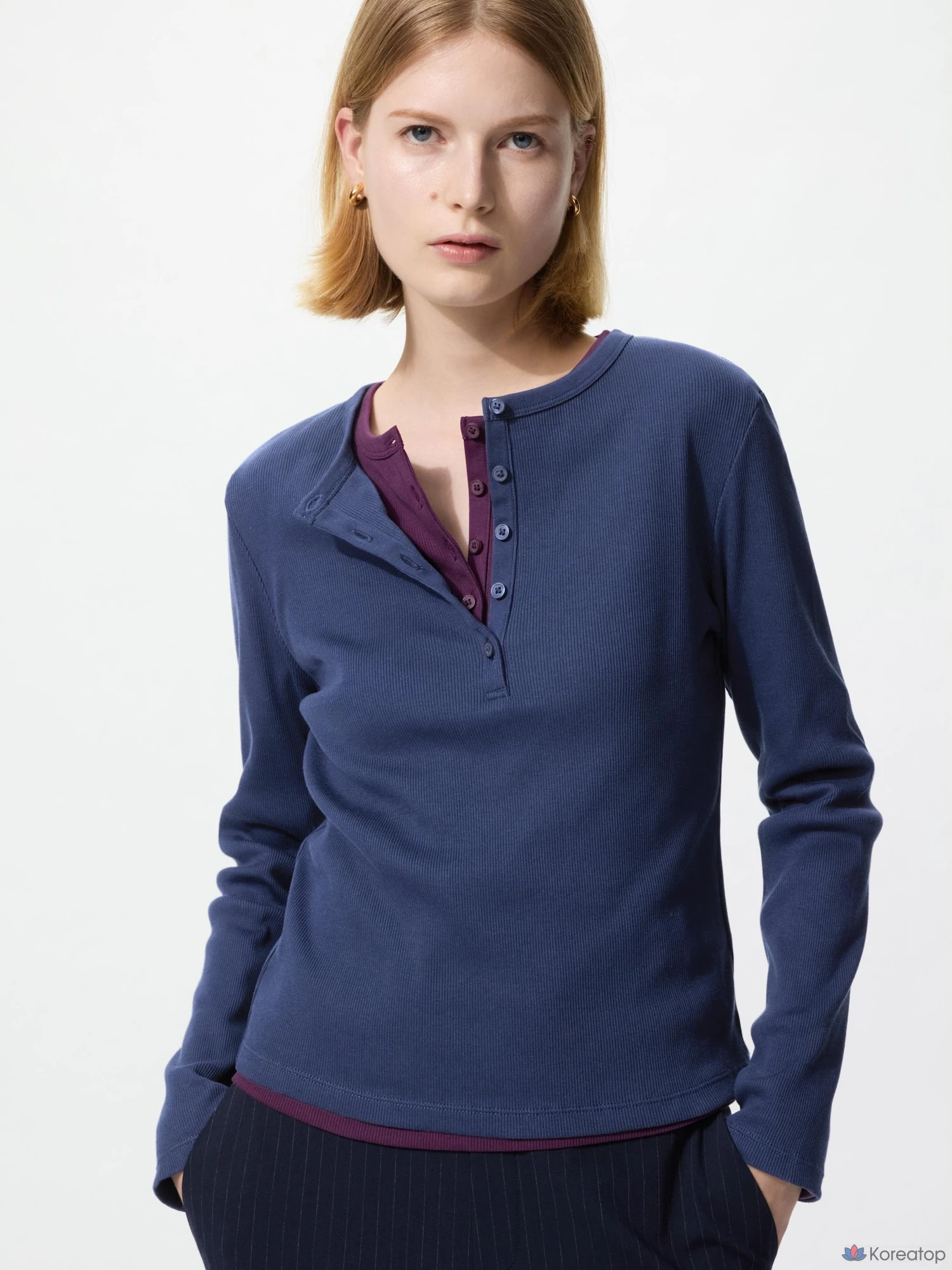 Футболка с длинным рукавом Uniqlo Rib Henley Neck T