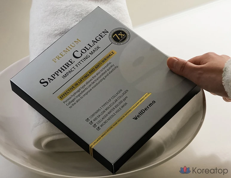 Маска для лица WellDerma Premium Sapphire Collagen Impact Fitting Mask 25 г, 4 упаковки, 5 упаковок, фото 2