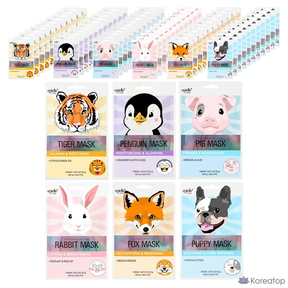 Набор масок Epielle с изображениями животных, 6 штук, 12 комплектов