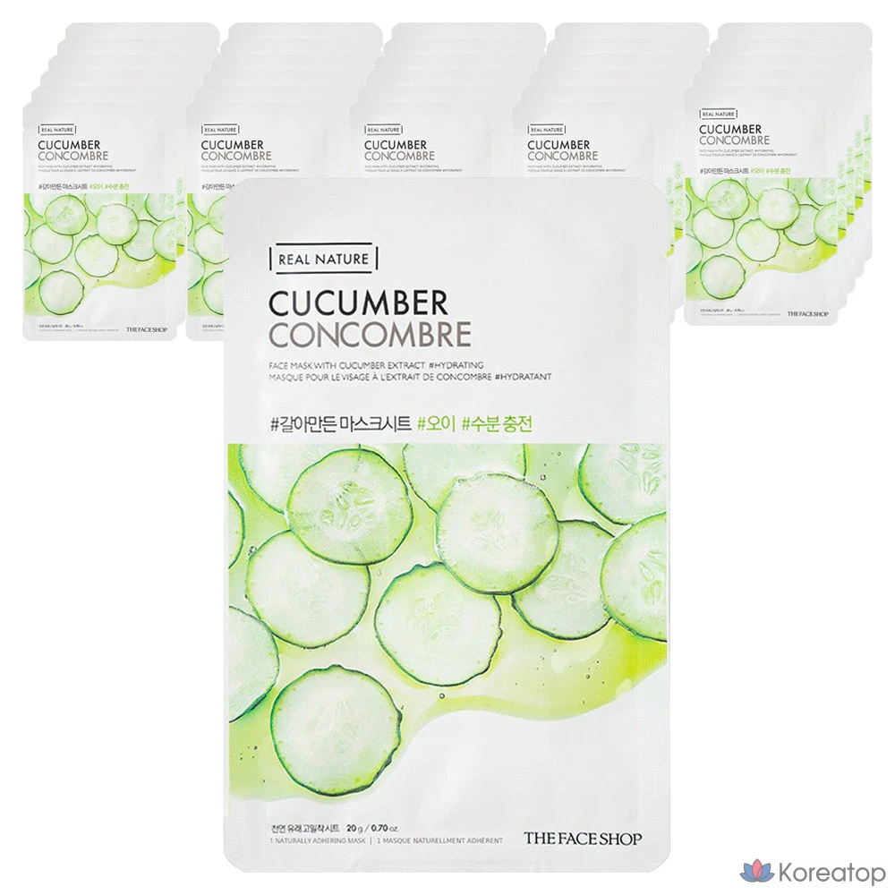 Тканевые маски для лица The Face Shop с огурцом, 1 упаковка, 40 штук