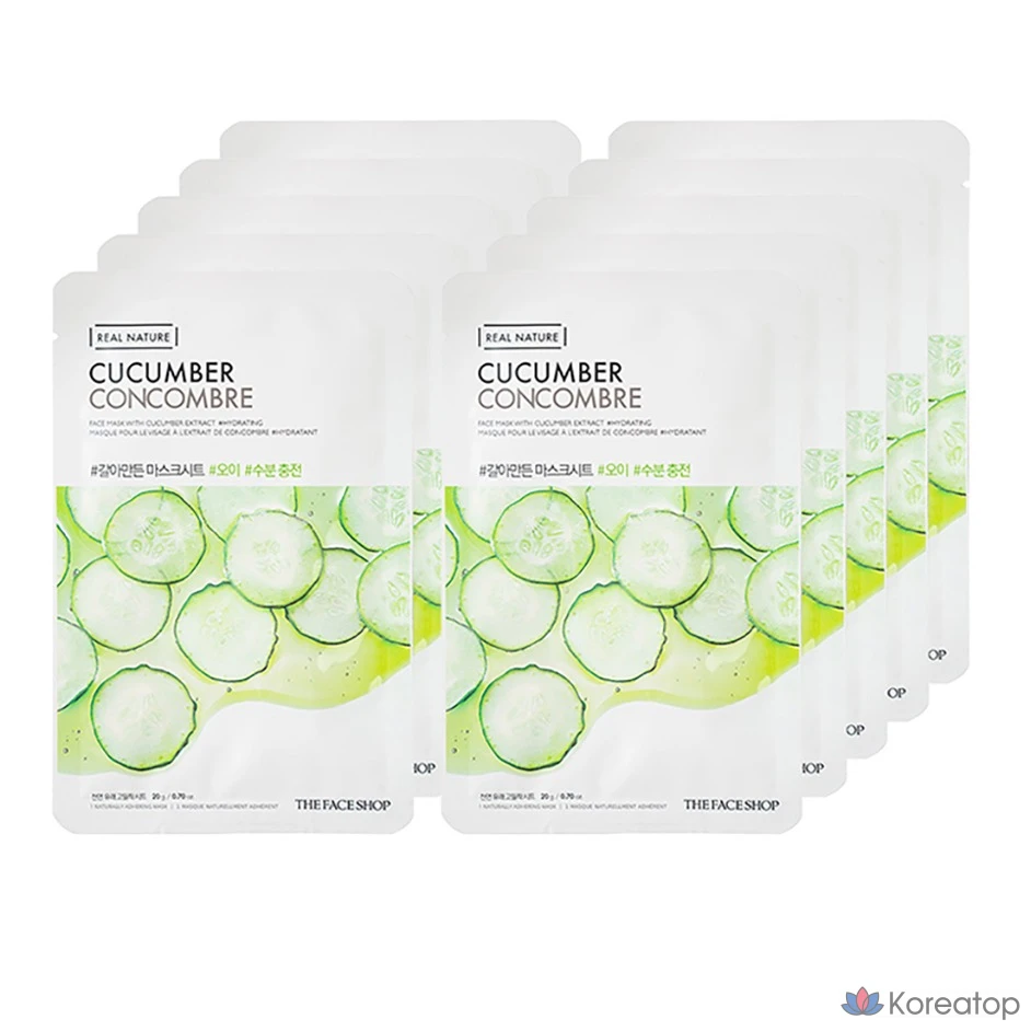Тканевые маски для лица The Face Shop с огурцом, 1 упаковка, 40 штук, фото 2